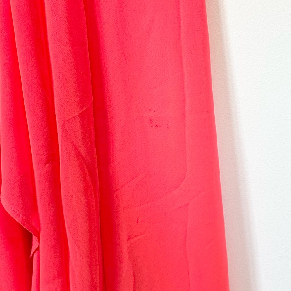 NWT Jennifer Lopez Coral Pink Ruffle Halter High Low Dress - Size: Large - Picture 7 of 10